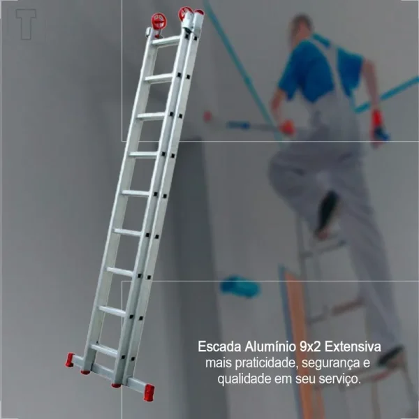 Escada Extensiva 9x2 Degraus em Alumínio BTF - Imagem 2