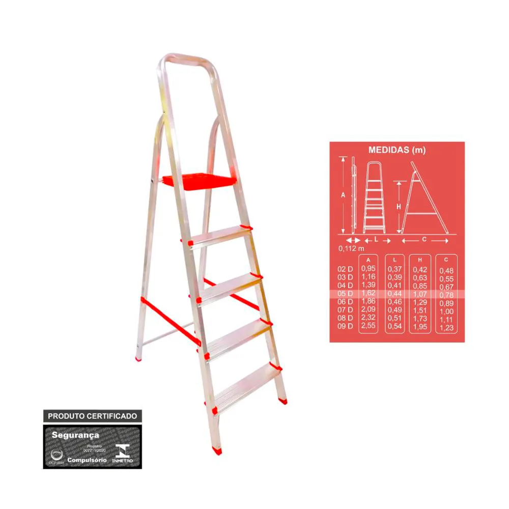 Escada Doméstica 5 Degraus em Alumínio BTF - Imagem 4